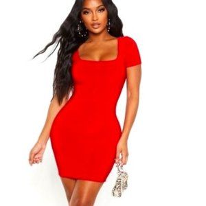 NWT Pretty Little Thing Red Bodycon Dress size 6
